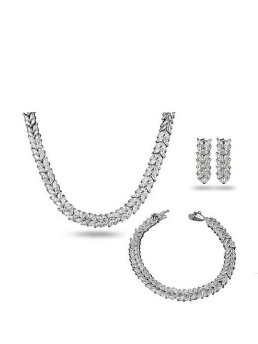 platinum Women Shimmering Letter V Shaped Zircon Three Pieces Jewelry Set
