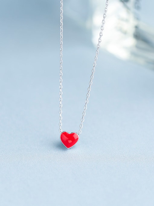 One Silver Red Heart Necklace 1