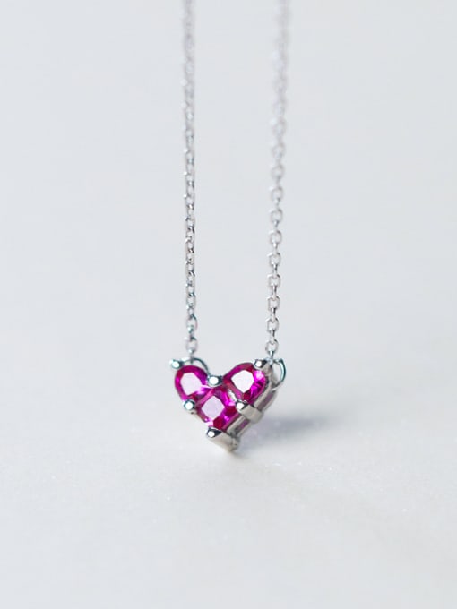 Rosh Elegant Pink Heart Shaped Rhinestones S925 Silver Necklace 0