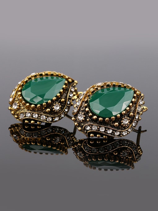 green Ethnic style Water Drop shaped Resin stones Crystals Earrings