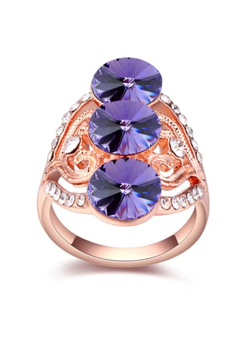 purple Exaggerated Cubic austrian Crystals Alloy Rose Gold Plated Ring