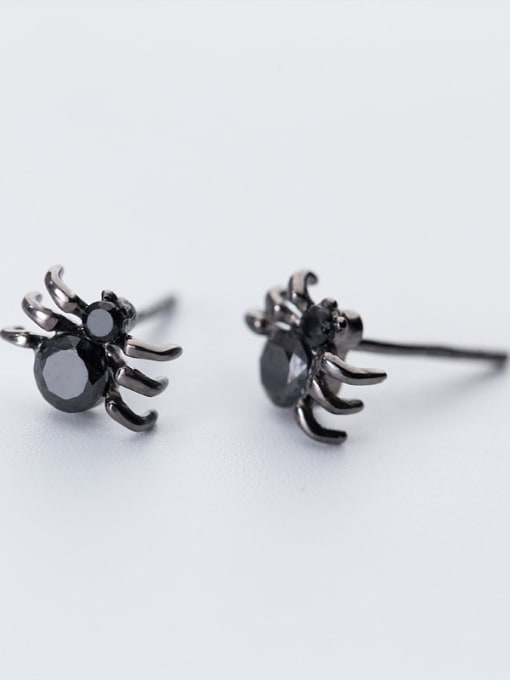Rosh Personality Spider Shaped Black Zircon Silver Stud Earrings 0