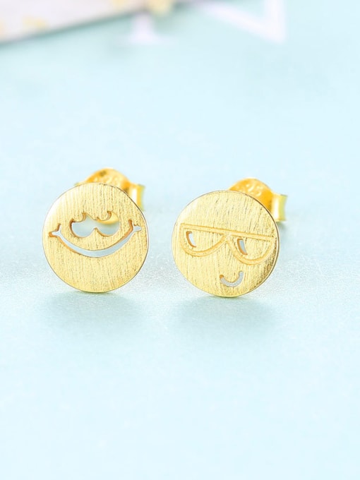 CCUI 925 Sterling Silver With 18k Gold Plated Cute Face Stud Earrings 0