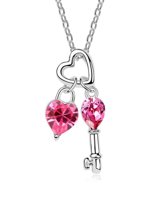 QIANZI Fashion Little Heart Key austrian Crystals Pendant Necklace 2