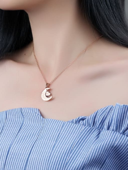Open Sky Simple Moon Star Rose Gold Plated Titanium Necklace 1