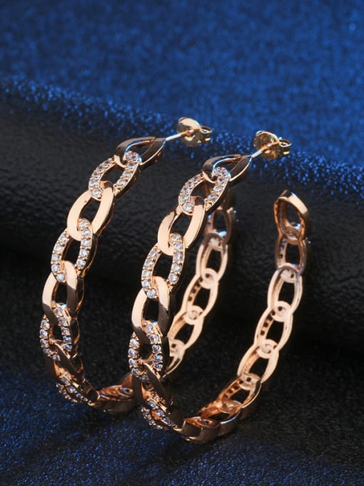 ROSS Copper With Rhinestone Fashion Geometric Hoop Earrings 2
