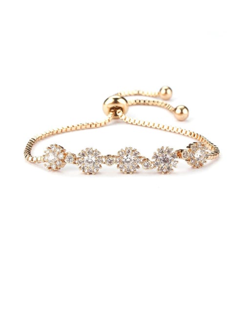 Rose Gold Copper With Cubic Zirconia  Personality Flower adjustable Bracelets