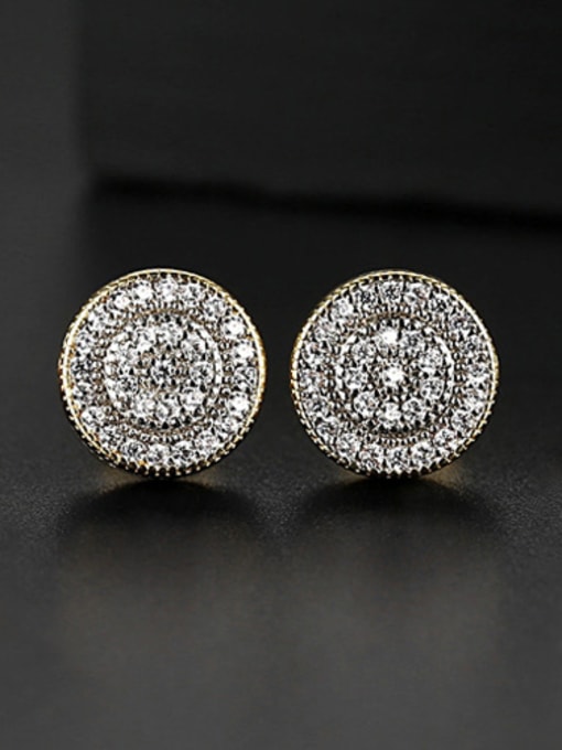 gold-T05H02 Copper With Cubic Zirconia Delicate Round Stud Earrings