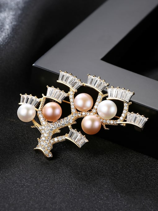 CCUI Pure Silver Natural Freshwater Pearl zircon crotch Brooch 0