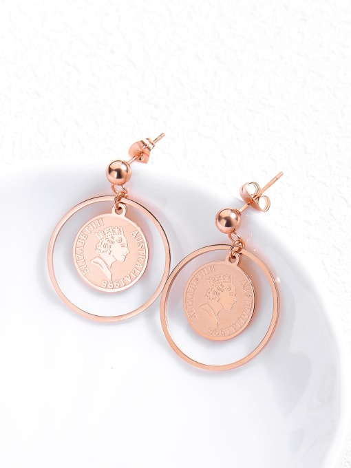 Open Sky Stainless Steel With Rose Gold Plated Exaggerated Round with queen Drop Earrings 2