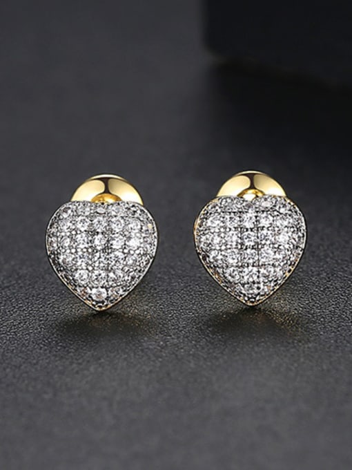 gold-T02H01 Copper With Cubic Zirconia Cute Heart Stud Earrings
