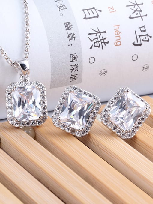Qing Xing Europe and the United States 925 Sterling Silver rectangular zircon jewelry set 2