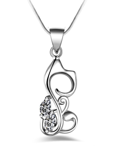 White Fashion Cartoon Kitty Cubic Zirconias Copper Necklace