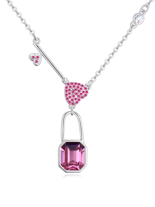 pink Personalized Lock Key Pendant austrian Crystals Alloy Necklace