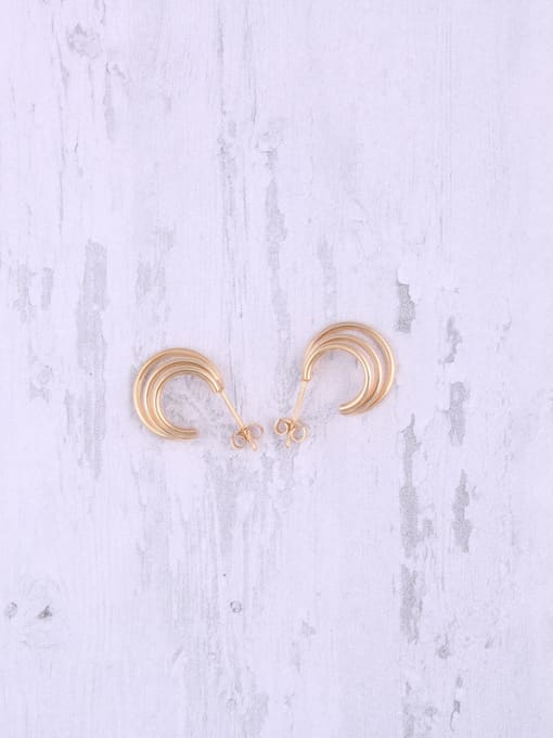 GROSE Titanium With Gold Plated Simplistic Multiple rings Stud Earrings 2