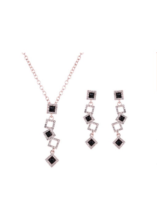 BESTIE Alloy Rose Gold Plated Fashion Artificial Stones Hollow Squares Two Pieces Jewelry Set 0