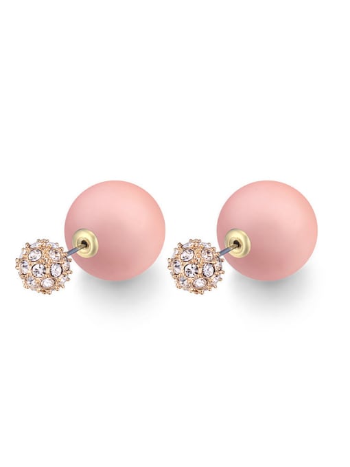 Pink Fashion Imitation Pearl Cubic austrian Crystals Stud Earrings