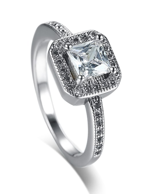 CONG All-match Platinum Plated Square Shaped Zircon Copper Ring 2