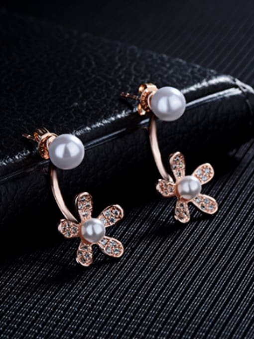 AI Fei Er Fashion Imitation Pearls Shiny Flower Stud Earrings 2