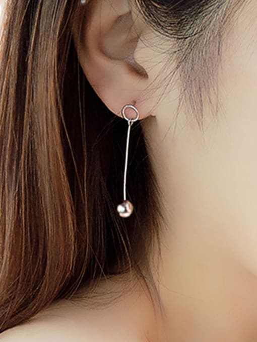 Peng Yuan Simple Bead Silver Drop Earrings 1