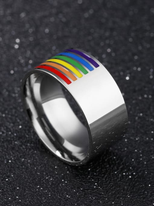 Open Sky Fashion Colorful Rainbow Titanium Smooth Ring 2