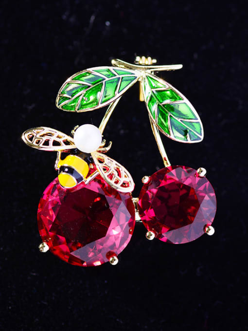 Hua Copper With Cubic Zirconia Cute Friut Cherry Brooches 1