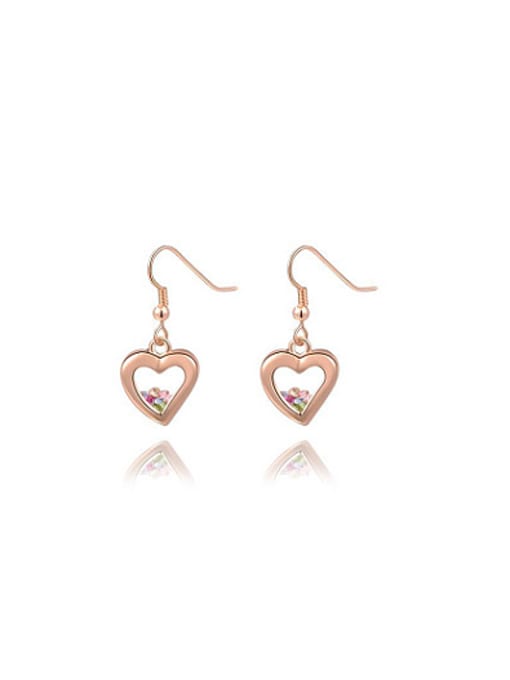 Rose Gold Fashionable Heart Shaped Crystal Drop Earrings