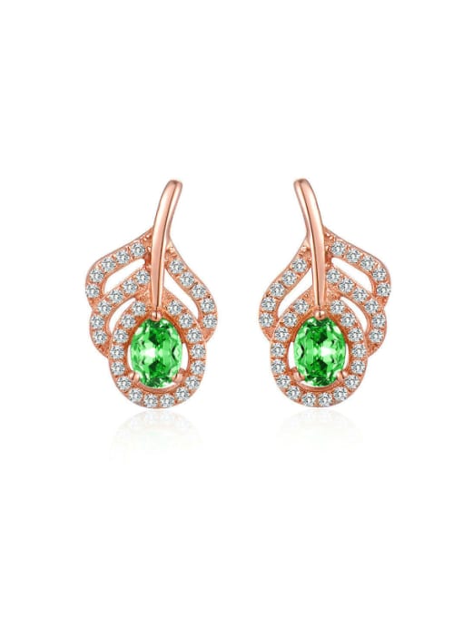 Rose Gold plated Leave-shape Micro Pave Zircon Natural Stones Stud Earrings