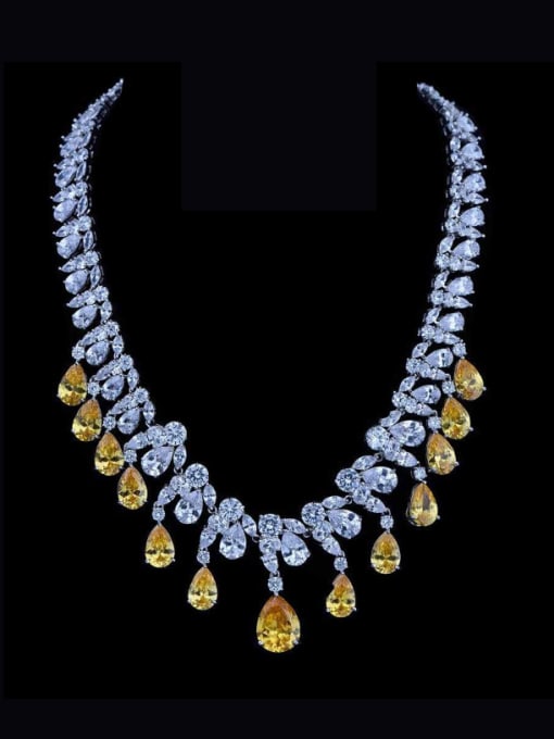 BLING SU Copper inlaid 3A zircon luxurious bridal  Necklace