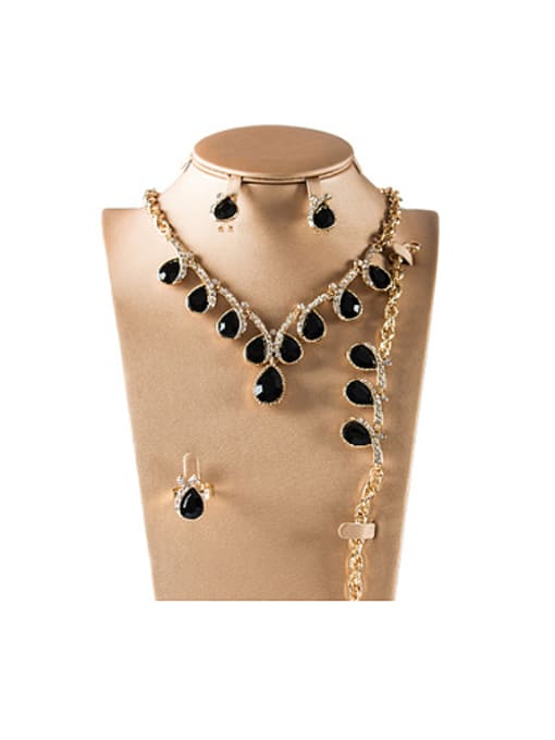Black 2018 Water Drop Artificial Crystals Four Pieces Jewelry Set