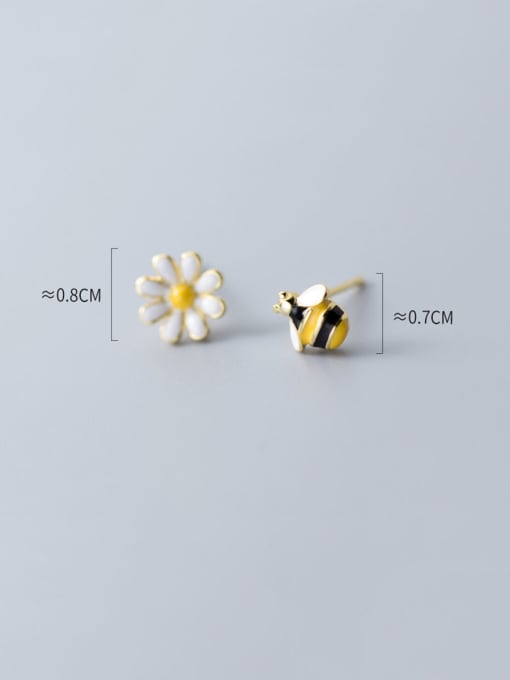 Rosh 925 Sterling Silver With Gold Plated Cute Asymmetric Bee Flower Stud Earrings 3
