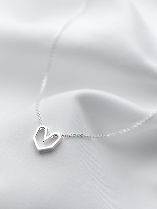 Silver All-match Hollow Heart Shaped S925 Silver Necklace