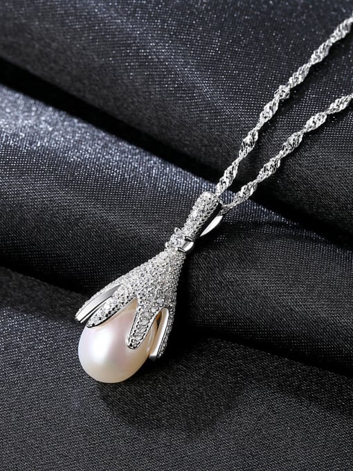 CCUI Pure silver inlaid AAA zircon natural pearl necklace 2