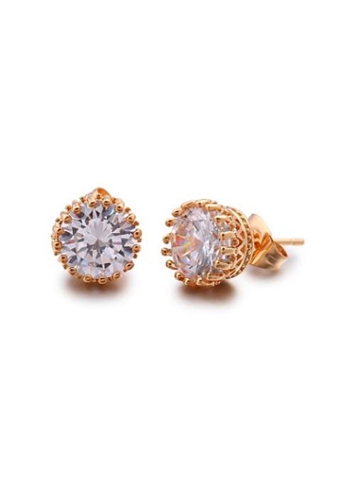 Rose Gold Elegant Round Shaped Zircon Stud Earrings