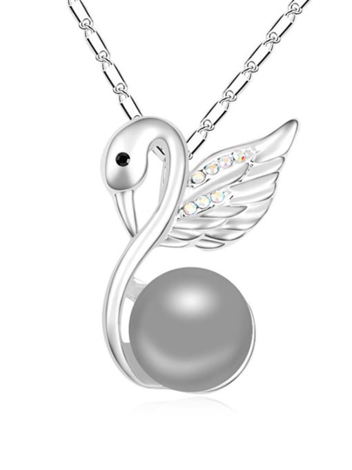 gray Fashion Imitation Pearl-accented Swan Pendant Alloy Necklace