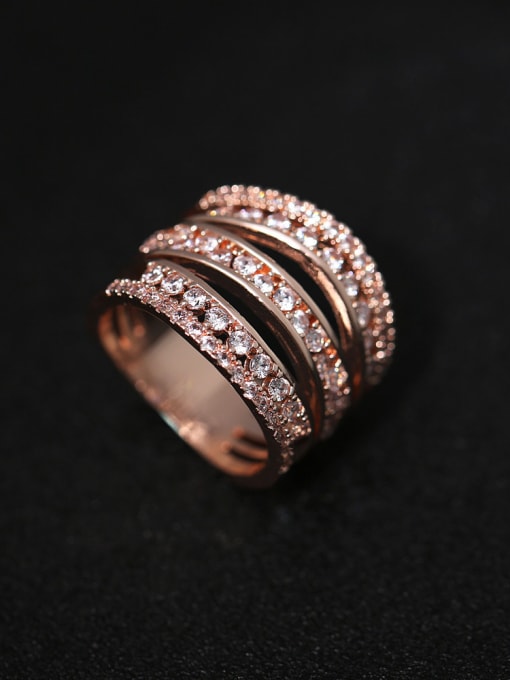 Rose Gold Three-band Cubic Zirconias Copper Ring