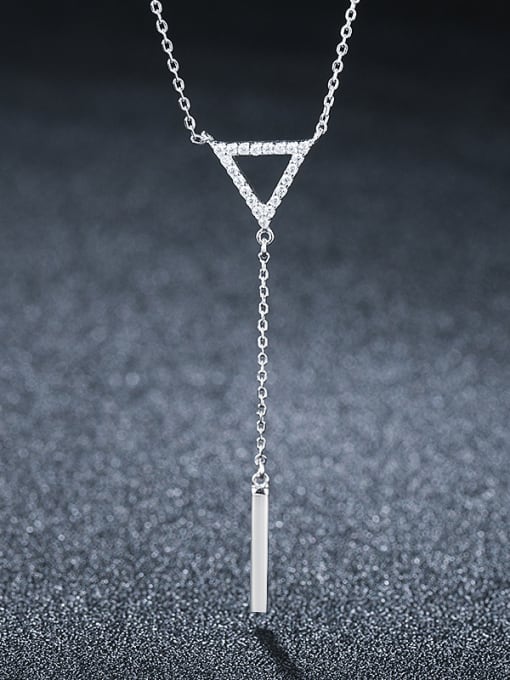 UNIENO 925 Sterling Silver With Platinum Plated Simplistic Triangle Necklaces 0