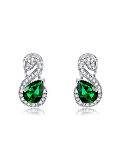 Platinum Exquisite Green Swan Shaped AAA Zircon Stud Earrings