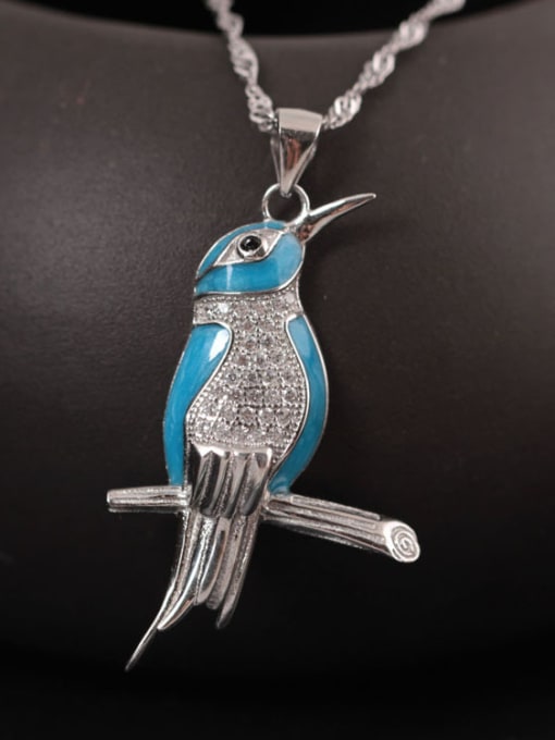 SILVER MI Lovely Kingfisher Enamel Necklace 1