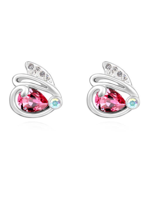 pink Tiny Rabbit austrian Crystals Alloy Stud Earrings
