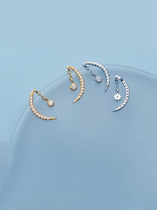 Rosh 925 Sterling Silver With Cubic Zirconia Cute Moon Drop Earrings 0