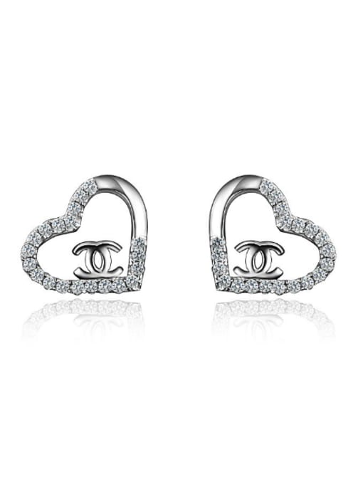 SANTIAGO Fashion Hollow Heart Tiny Cubic Zirconias 925 Silver Stud Earrings