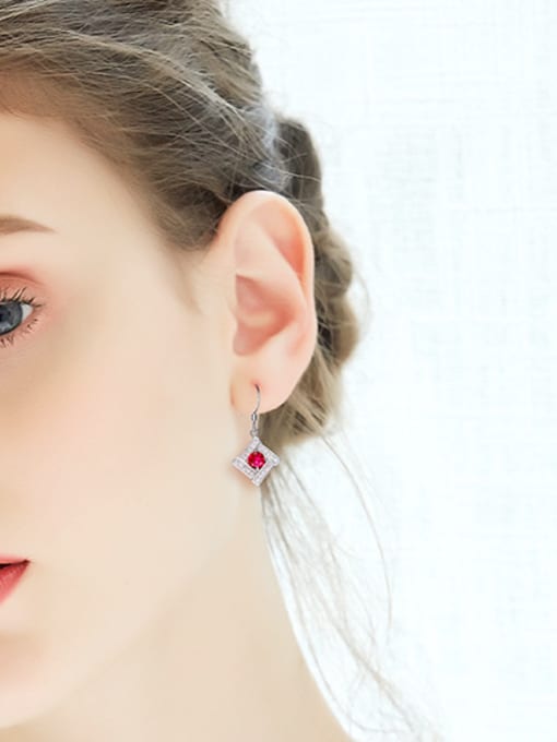 CEIDAI Fashion Shiny Zirconias Square 925 Silver Earrings 1