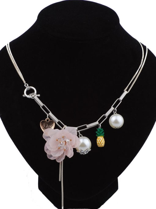 Pink Personalized Acrylic Flower Imitation Pearls Pineapple Alloy Necklace