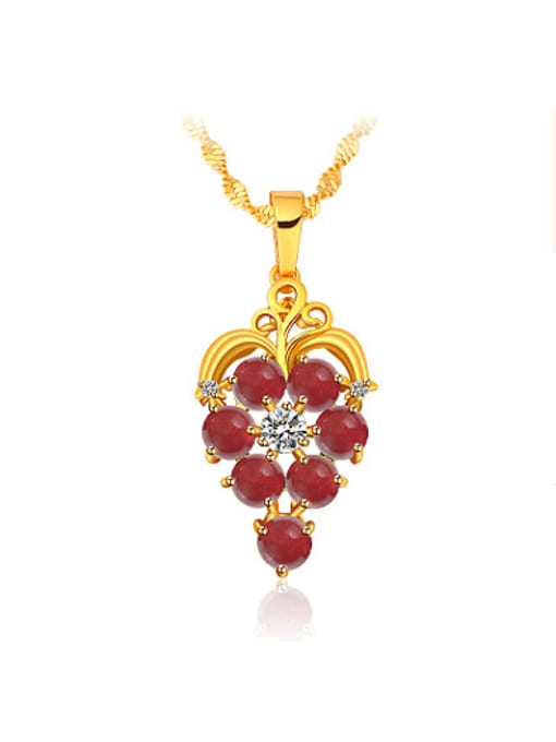 red Copper Alloy 24K Gold Plated Classical Artificial Gemstone Necklace