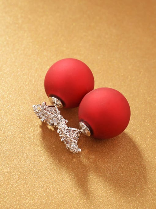 Silver + Red Simple snowflake double-sided Pearl micro-inlay zircon Earring