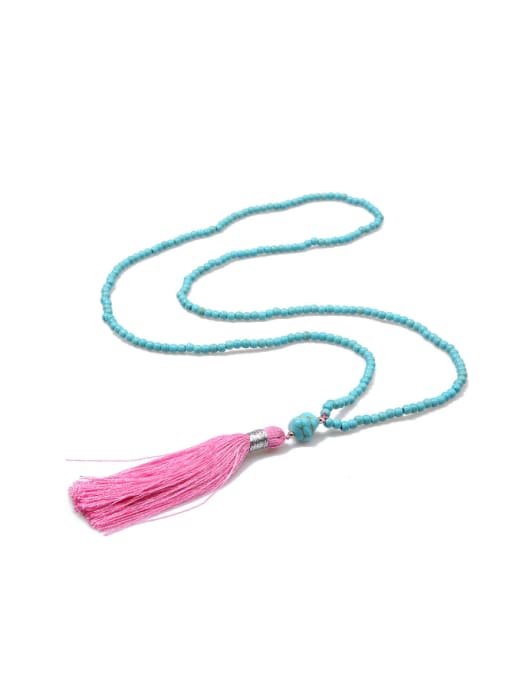 JHBZBVN1360 Blue Turquoise Tassel Sweater Necklace