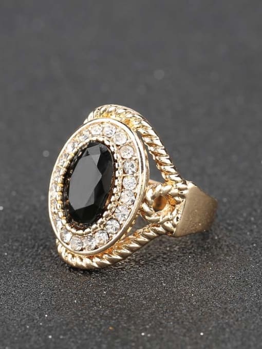 Gujin Gold Plated Black Resin stone Crystals Alloy Ring 2