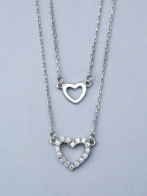 One Silver Double Chain Heart Necklace