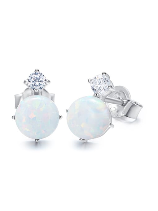 CEIDAI Tiny Round Opal stone 925 Silver Stud Earrings 0